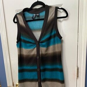 Weavers Womens large Long Blue Brown Ombre Stripe Vest Jumbo with button